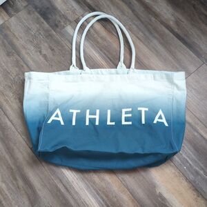 Athleta Beach Bag Gym Bag Tote Bag Blue Ombre White Canvas Shopping Bag